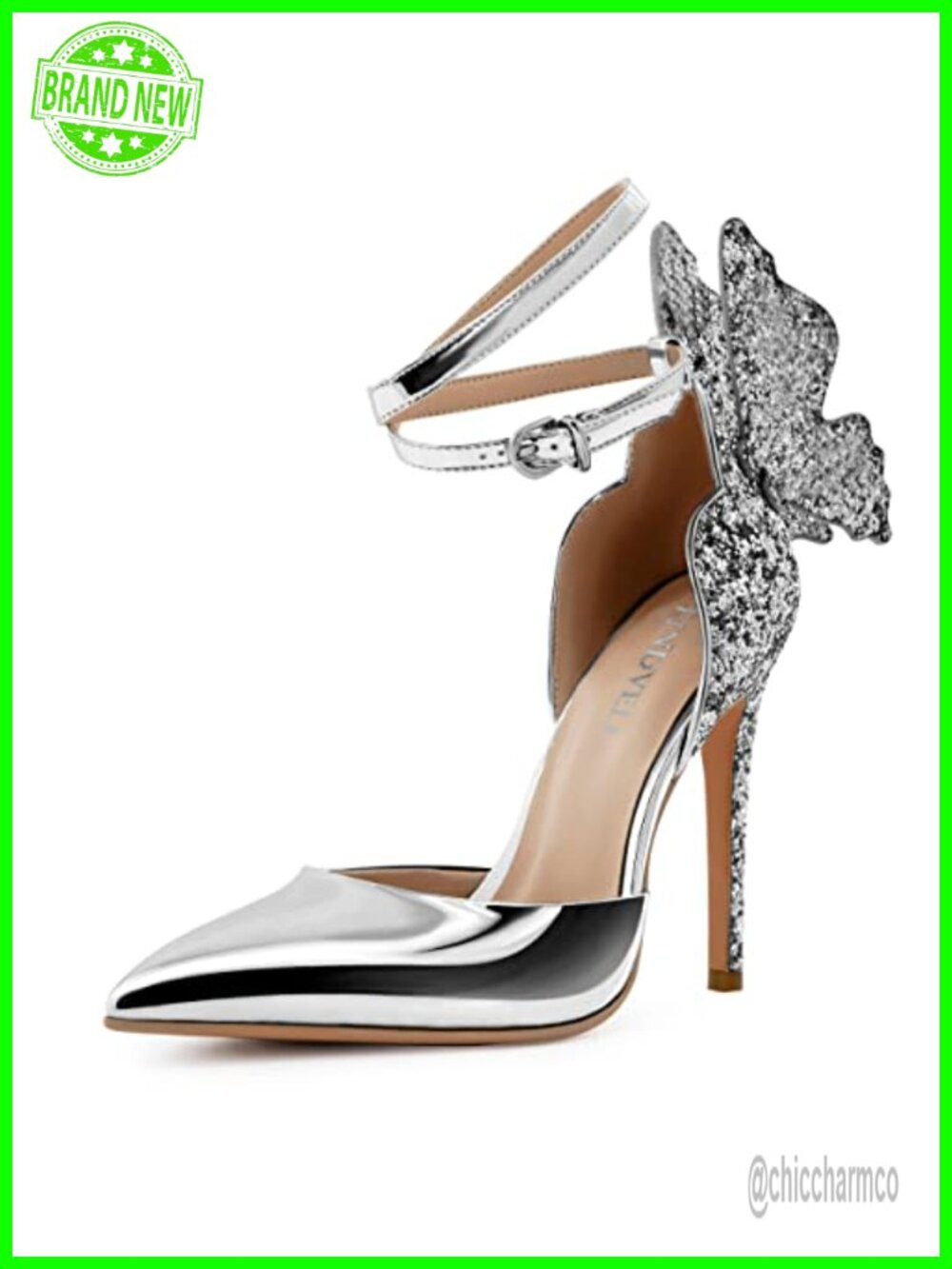 4.5" Stiletto Heels Pumps Faux Leather Closed Toe Ankle Strap Sparkly Heels